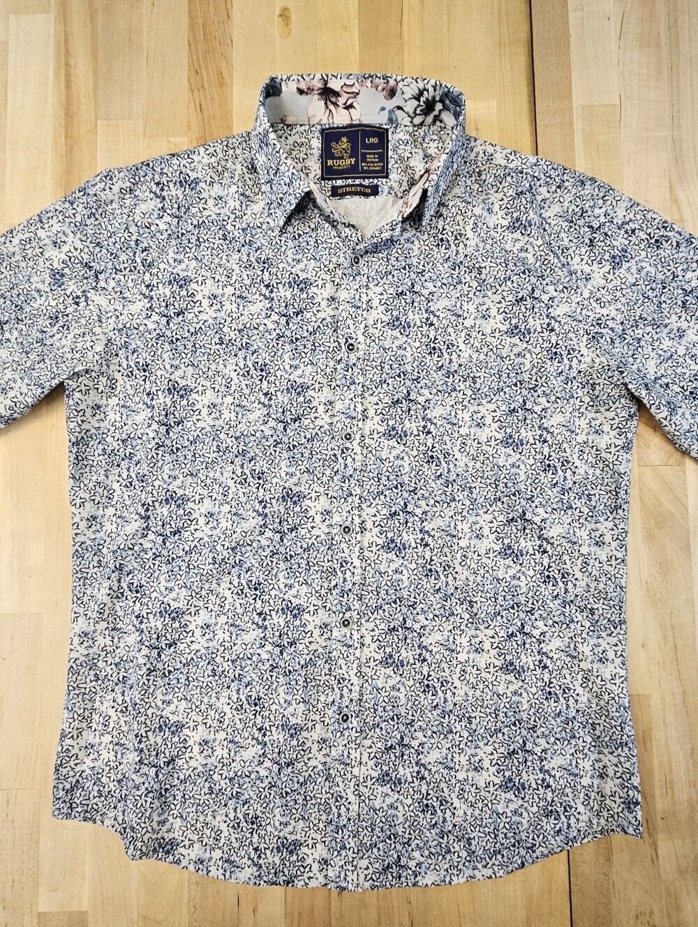 Polo Ralph Lauren Mens Rugby Shirt Graphic Flowered Blue White Button Stretch